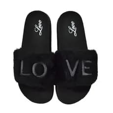 Chinelo feminino slide Love sandália sliper leve enfiar o pé macio confortável dia a dia pelúcia