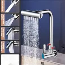 Torneira Banheiro de metal espesso quatro modos de saída de água rotação orneira Gourmet Flexível Cozinha de Parede