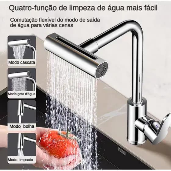 Torneira De Cozinha  Água 4 Jatos Flexível Cozinha Parede Torneira Gourmet aço Bancada Monocomando Com Spray Flexível
