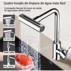 Torneira De Cozinha  Água 4 Jatos Flexível Cozinha Parede Torneira Gourmet aço Bancada Monocomando Com Spray Flexível