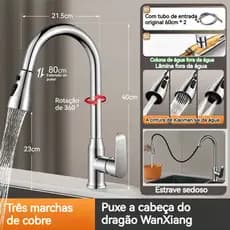 Torneira De Cozinha  Água 4 Jatos Torneira Gourmet Monocomando Com Extensor Ducha Luxo Inox Aço Escovado Pia Cozinha