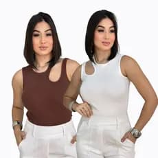 Kit 2 Blusas Feminina Gota Ribana Canelada Algodão Mula Manca Ombro Só Básica Social Elegante