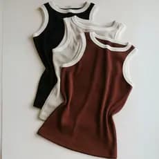 Kit 3 Regatas Feminina Lisa Bicolor Canelada Algodão Varias Cores