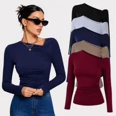 Blusa Manga Longa Comprida Assimétrica Moda Gringa Suplex Modelador Tendência Outono Inverno