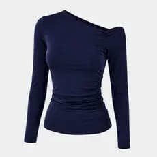 Blusa Feminina Manga Longa Suplex Assimétrica Drapeada Elegante Casual Premium