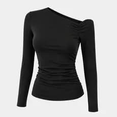 Blusa Feminina Suplex Manga Longa Comprida Assimétrica Drapeada Elegante frio