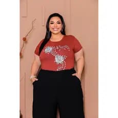 BLUSA PLUS SIZE ESTAMPADO COM ESTRASS MNANGA CURTA VISCOLYCRA PREMIUM NOVIDADE!!! GG G1 G2