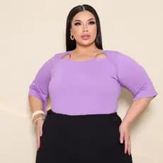 Blusa plus size Manga 3/4 decote arredondado com fivela tecido viscolycra elegante GG G1 G2