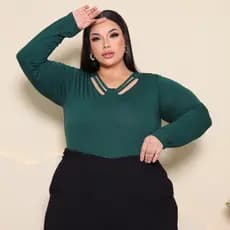 Blusa Plus Size Duas Tiras na Frente Manga Longa Viscolycra premium elegante