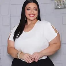 BLUSA FEMENINO PLUS SIZE COM PEROLA NA MANGA VISCO LYCRA PREMIUM CASUAL ELEGANTE MODA TENDENCIA