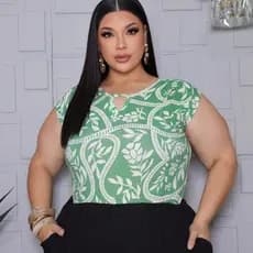 BLUSA PLUS SIZE FEMENINO MANGA MORCEGO GOLA REDONDA VISCO LYCRA PREMIUM ESTAMPADO CASUAL ELEGANTE