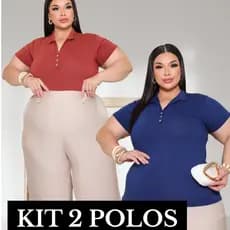 KIT 2 CAMISA POLO GOLA REGULAVEL BLUSA PLUS SIZE MANGA CURTA VISCOLYCRA PREMIUM  MODA FEMENINO GG G1 G2