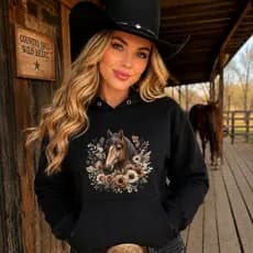 Moletom Canguru feminino cavalo flores agro pecuaria country cowgirl peao bruta inverno blusa de frio
