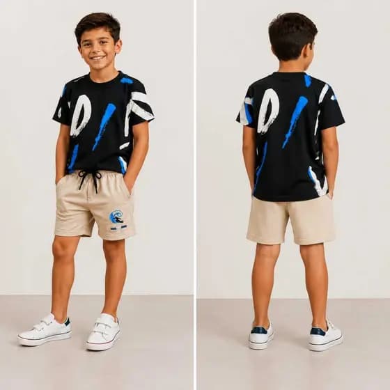 Conjuntos Infantil Menino Bermuda e Camiseta de Algodão Conjunto de Verão Estiloso Conjunto Blogueiro