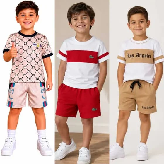 conjunto infantil menino juvenil estiloso blusa malha 100% algodão e bermuda