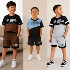 Conjunto Infantil  Menino verão estiloso bermuda e camiseta de algodão