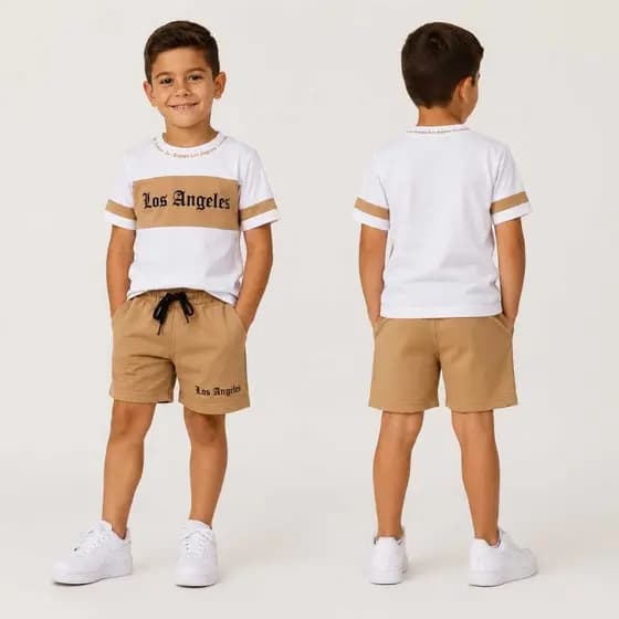 conjunto menino moderno estiloso short e camisa