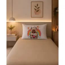 kit de lençol cama de solteiro 2 peças com elástico volta toda  e fronha com  estampa de  capivara
