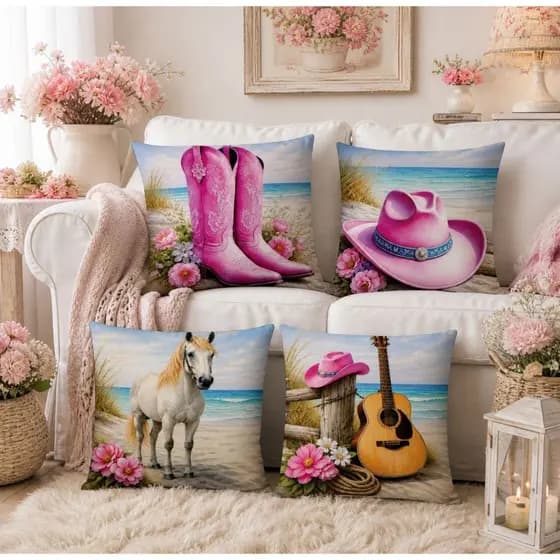 Kit capa para almofada 4 peças 42 x 42 cm com ziper country gato cachorro Brasil
