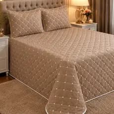 Kit Colcha, Cobre leito Elegance bordado matelado com porta travesseiro micropercal 200 fios