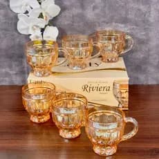 Jogo de Xicaras 6 Unidades Riviera Vidro Ambar Fruta Rainbow Cristal Brilhante Luxuoso Rose 200ML