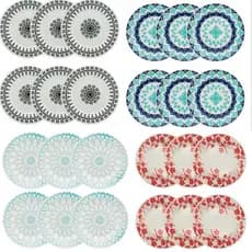 Jogo de Pratos Fundo Jantar Decorado Louça Cerâmica Lindo 12 peças Biona 22cm Mesa Posta