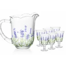 Conjunto 6 Taças e Jarra de Cristal Lavanda ou Palmeira Coqueiro Para Suco Água Lyor 1,3L/240ml