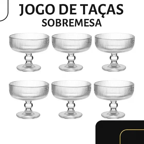 Jogo de 6 Taças de Sobremesa Lines 290ml Transparente Vidro Canelada