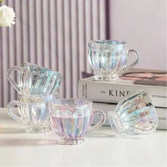 Xícaras Chá Café 200ml Itália Rainbow Jogo 6 Peças Canecas Cristal Luxuoso