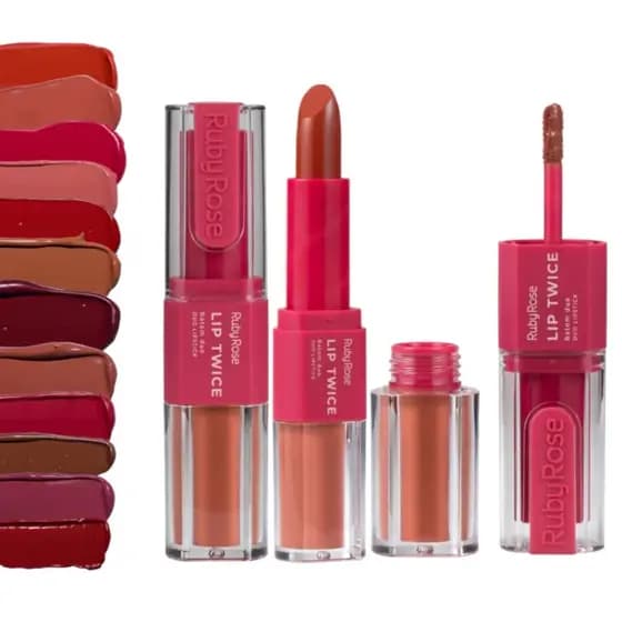 Batom Duo Matte Líquido e Bala Longa Duração Lip Twice Ruby Rose Aveludado