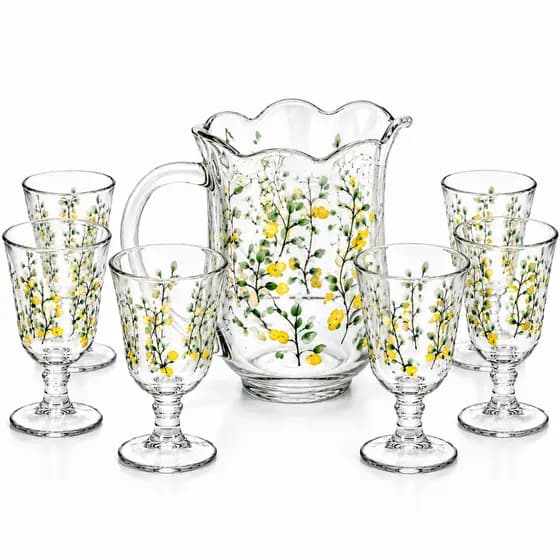 Conjunto Jarra Com Taça 240ml Limão Siciliano 7 Peças Elegante Lyor Para Drinks