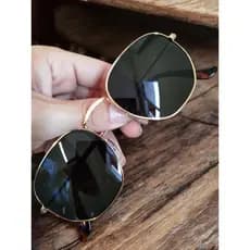 Óculos de Sol Hexagonal Dourado com Preto Clássico Proteção Uv Lentes Cristal Vidro Armação Metal