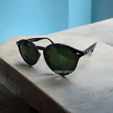 Óculos Sol Round 2180 Stylish Preto Lentes Verde G15 Cristal Armação Acetato Resistente