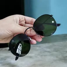 Oculos de Sol Round Preto Verde G15 Redondo Retro John Lennon Metalizado Lente de Cristal Proteção Uv