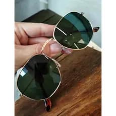 Óculos de Sol Hexagonal Lentes Cristal Verde G15 Armação Metal Resistente Proteção UV400