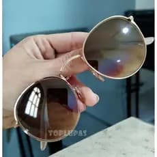 Oculos de Sol Round John Lennon Marrom Degrade Retro Lentes Cristal Metalizado Proteção Uv