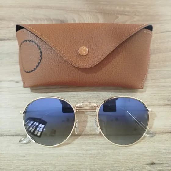 Óculos De Sol Redondo Round John Lennon Dourado Azul Degradê Clássico Lentes de Cristal Unissex Proteção UV400 Promoção