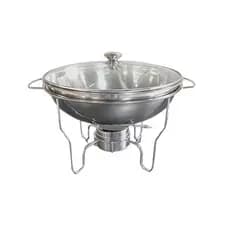 Rechaud Aço Inox Redondo Banho Maria Com Suporte E Tampa Duas Cubas Buffet Restaurante Festas