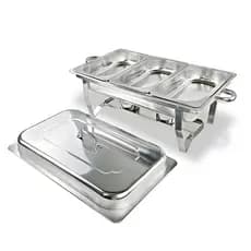 Rechaud Retangular 12L Aço Inox Banho Maria Com 2 Fogareiro Buffet Restaurante Festas 3 Cubas