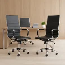 Kit 2 Cadeiras Escritório Presidente Alta Giratória Preto Função Relax Regulagem de Altura Couro Sintético