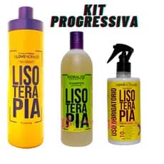Kit Progreesiva Lisoterapia sem Formol 1 L Shampoo Anti Resíduos 500ml Protetor Térmico 300 ml