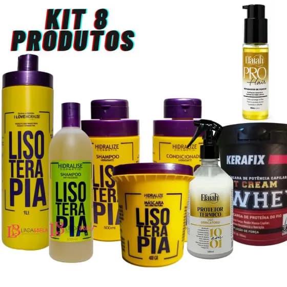 Kit Shampoo Condicionador Progressiva Lisoterapia 1L Sem Formol Com 8 produtos