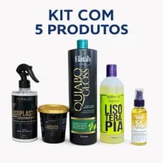 Kit Completo Gloss Quiabo Progressiva 1L Cabelo Liso Shampoo AntiResiduo Protetor Termico mais 2