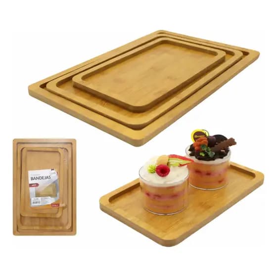Conjunto Bandejas em MDF P, M e/ou G Estilo Bambu Retangular Organizadora Para Servir Café da Manhã