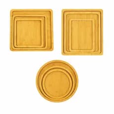 Kit Bandejas MDF Estilo Bambu retangular redondo  Organizadora Cozinha conjunto servir cafe da manha