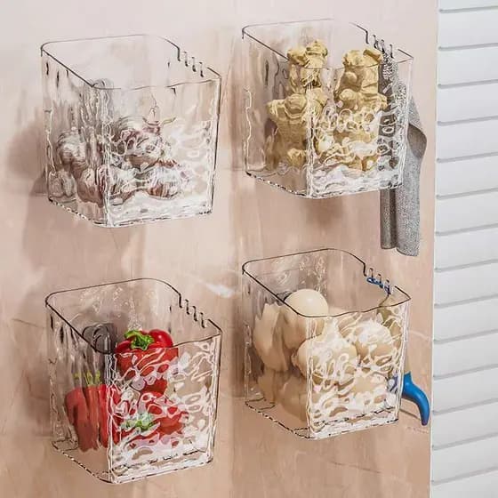 Caixa de Armazenamento Organizador Multiuso Com Adesivo Parede para Casa Cozinha/Banheiro