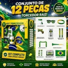 KIT Torcedor Brasil 12 Peças Para Torcida Futebol Copa 2026 Bandeira Óculos Pintura Festa Brasileira