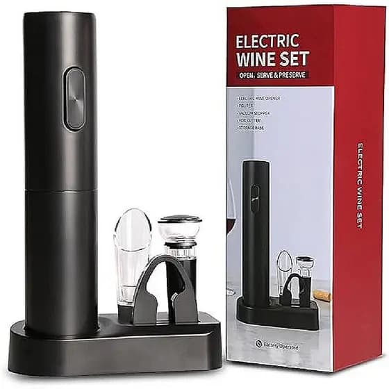 Kit Abridor De Vinho Elétrico Saca Rolha Automático A Pilha AM-KB1-602201