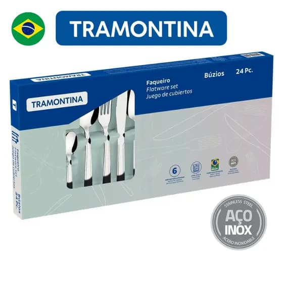 Faqueiro Tramontina 24 Peças Buzios em Aço Inox Alto Brilho