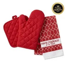 KIT COZINHA 3 PEÇAS - PANO DE PRATO DECORATIVO LUVA TÉRMICA E PROTETOR TÉRMICO ALTA TEMPERATURA ATÉ 177 Cº